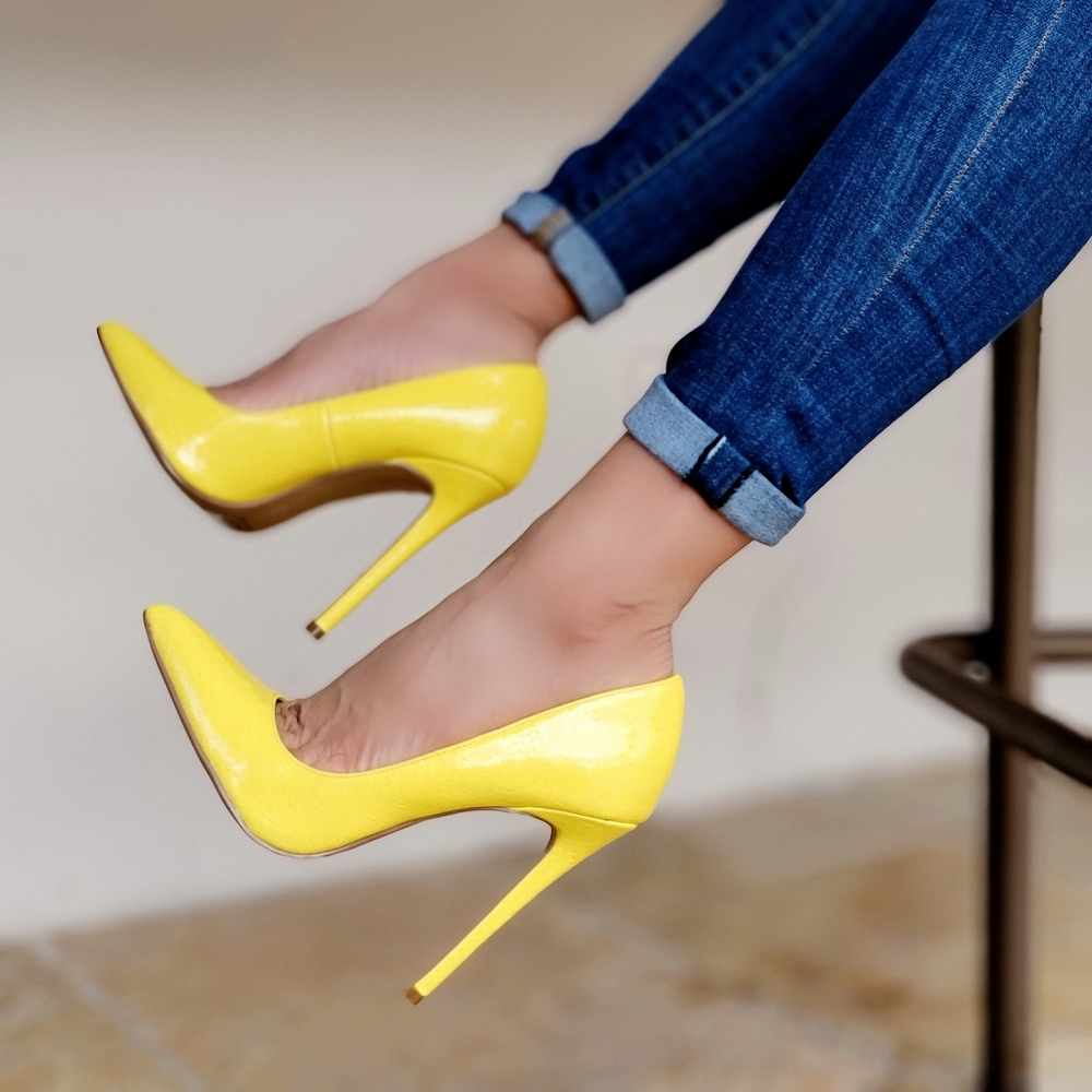 Women's Yellow Pointed Toe Stiletto Pumps High Heels